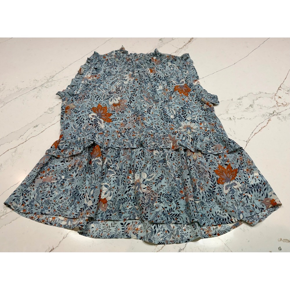 Hayden Los Angeles Floral Smocked High Neck Tiered Ruffle Blouse Large